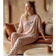 Pijamoni Kadın Likralı Pamuklu Bisiklet Yaka Uzun Kol Ince Pijama Takımı 1300/6 - 1 Adet