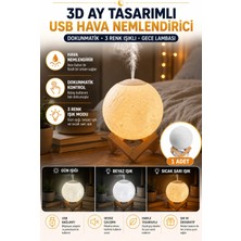 Premini 3D Ay Tasarımlı USB Hava Nemlendirici Gece Lambası, Dokunmatik, Renkli Işık