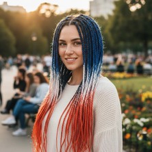 Blueb Afrika Örgüsü ve Rasta Için Sentetik Ombreli / Mavi / Beyaz / Turuncu