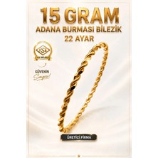 Aks Gold 22 Ayar TSE Belgeli 15 GRAM Adana Burması Bilezik Altın Gold Bilezik Düğün Nişan