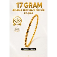 Aks Gold 22 Ayar TSE Belgeli 17 GRAM Adana Burması Bilezik Altın Gold Bilezik Düğün Nişan