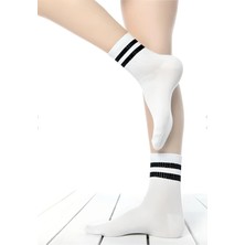 UZN Socks Beyaz Çizgili Kolej Çorap 6'li Pamuklu Spor Günlük Komforlu Soket Çorap
