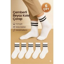 UZN Socks Unisex Beyaz Siyah Çizgili Kolej Stil Spor Çorap – 6’li Paket Yüksek Pamuk Oranlı