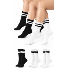 UZN Socks Unisex Beyaz Çizgili Kolej Çorap 8’li Paket (Pamuk)
