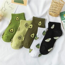 UZN Socks Avokado Desenli Kadın Patik Çorap 5 Çift Pamuklu Günlük Rahat Çorap