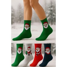 UZN Socks 4'lü– Yılbaşı Temalı Santa Desenli Çorap | Kutlama & Yeni Yıl Hediye Çorabı | Unisex Pamuklu