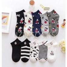 UZN Socks Unisex 10'lu Avantaj Paketi: Mickey Mouse & Sevimli Inek Desenli Pamuklu Bilek Çorap Seti