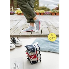UZN Socks 5'li Paket Sneaker Görünümlü Soket Çorap Seti - Renkli Bağcık Desenli Unisex Pamuklu Bilek Çorabı