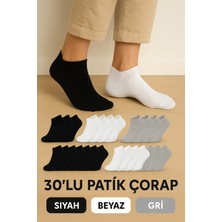 UZN Socks 30’lu Pamuklu Unisex Patik Çorap Seti – Siyah Beyaz Gri