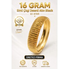 Aks Gold 22 Ayar TSE Belgeli (16 GRAM) Simli Çizgi Desenli Altın Bilezik 15 mm Gold Bilezik Düğün Nişan