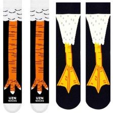 UZN Socks 2'li Karma Paket - Komik Tavuk ve Ördek Ayağı Tasarımlı Çorap Seti