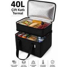 Bambus Home Çift Katlı Termal Çanta 40 Litre Iki Katlı Termos El Günlük Seyahat Buzluk Piknik Çantası