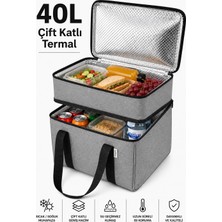 Bambus Home Çift Katlı Termal Çanta 40 Litre Iki Katlı Termos El Günlük Seyahat Buzluk Piknik Çantası