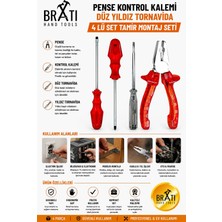 BRATİ HAND TOOLS Pense Kontrol Kalemi Düz Yıldız Tornavida 4 Lü Set Tamir Montaj Seti
