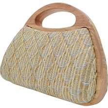 Smooth Bags Kadın Ahşap Saplı Geometrik Desenli Hasır El Çantası