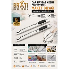 BRATİ HAND TOOLS Dar Hassas Kesim Profesyonel Maket Bıçağı Metal Klipsli 2'li Set