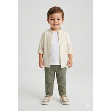 Tayo Baby Erkek Bebek Çizgili Beli Lastikli Haki Pantolon Pamuklu