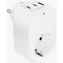Fantastik Store Tekli Yüksek Voltaj Korumalı Duvar Prizi 2x Type-C 1x USB Çıkışlı Priz Grup Priz Çoğaltıcı Beyaz ( Lisinya )
