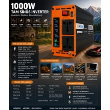 Fantastik Store 1000W Tam Sinüs Inverter 12V Ac Çevirici | Sessiz Fanlı, USB Çıkışlı, Araç Karavan Tekne Solar Uyumlu Güç Inverteri ( Lisinya )