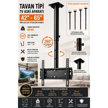 Premini Esnek Tavan Tipi Tv Askısı, 42-65 Inç, 360° Döner, 4 Kademe Ayar