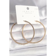 Özssay Pirinç Gold Renk Zirkon Taşlı Halka Model Kadın Küpe