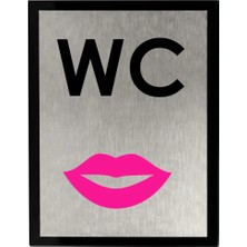 Usin Metal Gümüş 14X20 cm Yapışkanlı Ofis Bar Clup Kapı Isimliği Kadın Dudak Pembe Wc Yönlendirme Tabelası Levhası