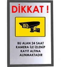 Usin Metal Gümüş Yapışkanlı Kamera Kayıt Izlenme Uyarı Tabelası Levhası 14X20 cm