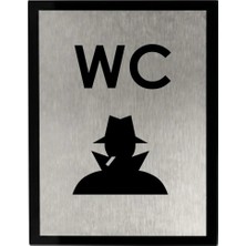Usin Metal Gümüş 14X20 cm Yapışkanlı Ofis Bar Cafe Kapı Isimliği Şapkalı Erkek Siyah Wc Yönlendirme Tabelası Levhası