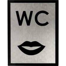 Usin Metal Gümüş 14X20 cm Yapışkanlı Ofis Bar Cafe Kapı Isimliği Kadın Dudak Siyah Wc Yönlendirme Tabelası Levhası