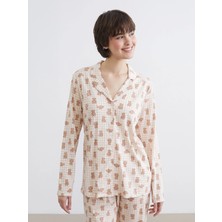 Lc Waikiki Yeni Sezon Gömlek Yaka Ayı Baskılı Kadın Pijama Üstü