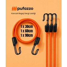 Pufazzo Kancalı Bagaj Lastiği - Bagaj Gergi Lastiği, Motorsiklet Bisiklet Sabitleme Lastiği, Paslanmaz Çelik Çift Kanca - (30-60-90cm 3 Adet Turuncu)