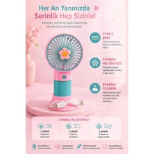 Jasper Papatya Figürlü Pembe Taşınabilir Standlı Serinletici Fan 3 Hız Ayarlı , Typ-c Portatif Fan Masaüstü Fan
