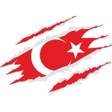 Sticker Fabrikası Yırtıklı Türk Bayrağı Pençe Izi Türk Bayrağı Sticker 00034 10 x 7,5 cm Renkli