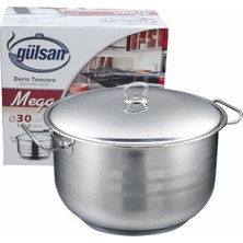 Gülsan Mega 30*19 Cm Çelik Derin Tencere Inox Renk ve Cam Kapak ile Şık Tasarım