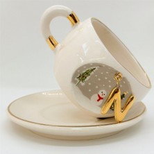 BSK Ceramics Handmade Kış Harfli Porselen Çay Fincanı N Harfi