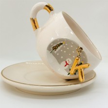 BSK Ceramics Handmade Kış Harfli Porselen Çay Fincanı K Harfi