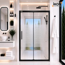 İkon Duş Sistemleri Siyah Buzlu 1 Sabit 1 Sürgü Duşakabin 04 H190