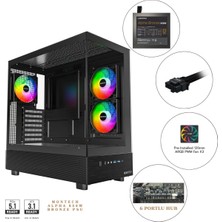 Montech Xr Cam Panel Oyuncu Kasası Siyah Renk + Alpha 80+ Bronze 850W Atx 3.1 Gen5.1 Psu + 6 Port Fan&argb Kontrolcülü