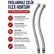 Kustar 70 cm Paslanmaz Çelik Örgülü Flex Hortum 3/8 Su Bağlantı Hortumu Batarya ve Klozet Uyumlu