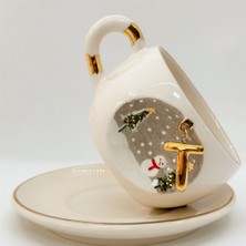 BSK Ceramics Handmade Kış Harfli Porselen Çay Fincanı T Harfi