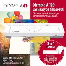 Olympia A120 Combo A4 Laminasyon Makinesi 3’ü 1 Arada Set – Kesme Aparatlı, 5 Adet Poşet