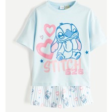 Lc Waikiki Yeni Sezon Kız Çocuk Stitch Baskılı Şortlu Pijama Takımı