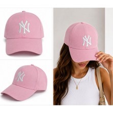 Gülümser Shop Pembe Ny New York Nakışlı Unisex Beyzbol Şapkası – Ayarlanabilir Cırt Cırtlı Spor Şapka
