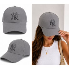 Gülümser Shop Gri Ny New York Nakışlı Unisex Beyzbol Şapkası – Ayarlanabilir Cırt Cırtlı Spor Şapka