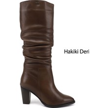 Gönderi(r) Kadın Kahve Antik  Sivri Burun Kalın Topuklu Hakiki Deri Çizme