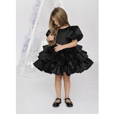 Masho Trend Kız Çocuk Saten Abiye Elbise | Kat Kat Fırfırlı Model | Fiyonklu - Içi Pamuklu Özel Gün Elbisesi