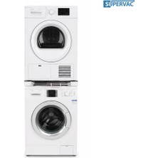 Supervac Çamaşır Makinesi Kurutma Makinesi Kayar Raflı Istifleme Kiti Bosch Siemens Profilo ile Uyumlu, Beyaz, Ayarlanabilir