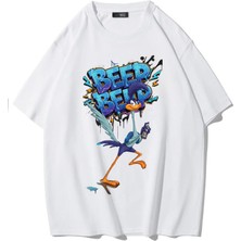 Brz Collection Unisex Oversize Beep Beep T-Shirt (Beyaz)