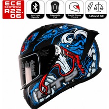MTS M801 Snake Myth Mavi Motosiklet Kaskı Spoiler Mod Güneş Vizörlü Full Face Kask