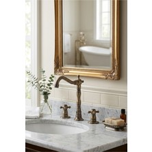 Park Banyo Lüx Rustik Koç 3 Delikli Ankastre Lavabo Bataryası %100 Prinç